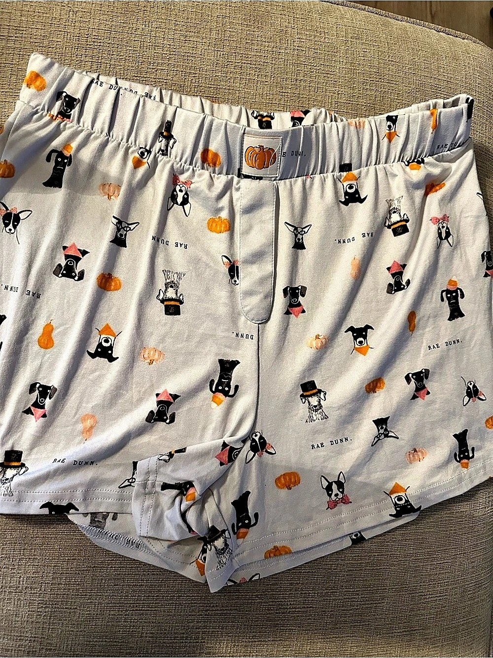 Rae Dunn Halloween Dogs & Pumpkins Pajama Shorts Gray & Orange Medium